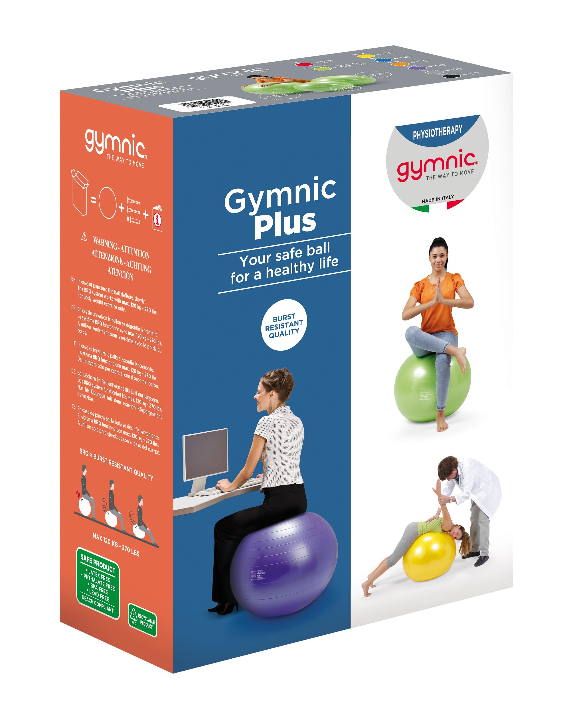 Gymnic Classic Plus Burst-Resistant Exercise Ball, Blue (65 cm) - Image 7